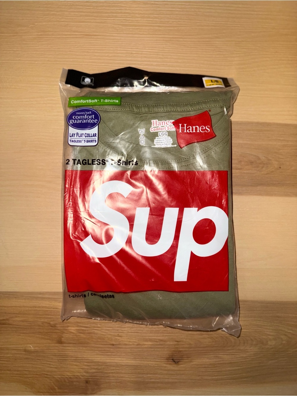 Olive Green Supreme x Hanes Tagless T-Shirts - 2 Pack